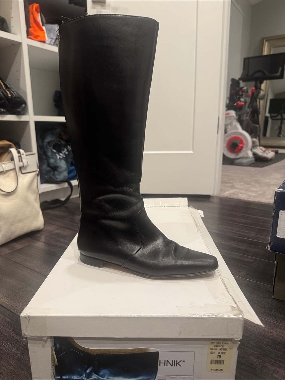 Manolo Blahnik Black Leather Knee-High Flat Boot